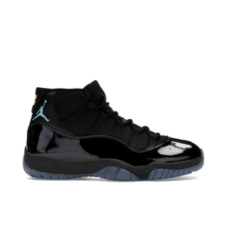Buty Jordan 11 Retro Gamma Blue - CT8012-047 - czarna cholewka ze skóry lakierowanej i siateczki, turkusowe logo Jumpman oraz półprzezroczysta podeszwa icy sole.